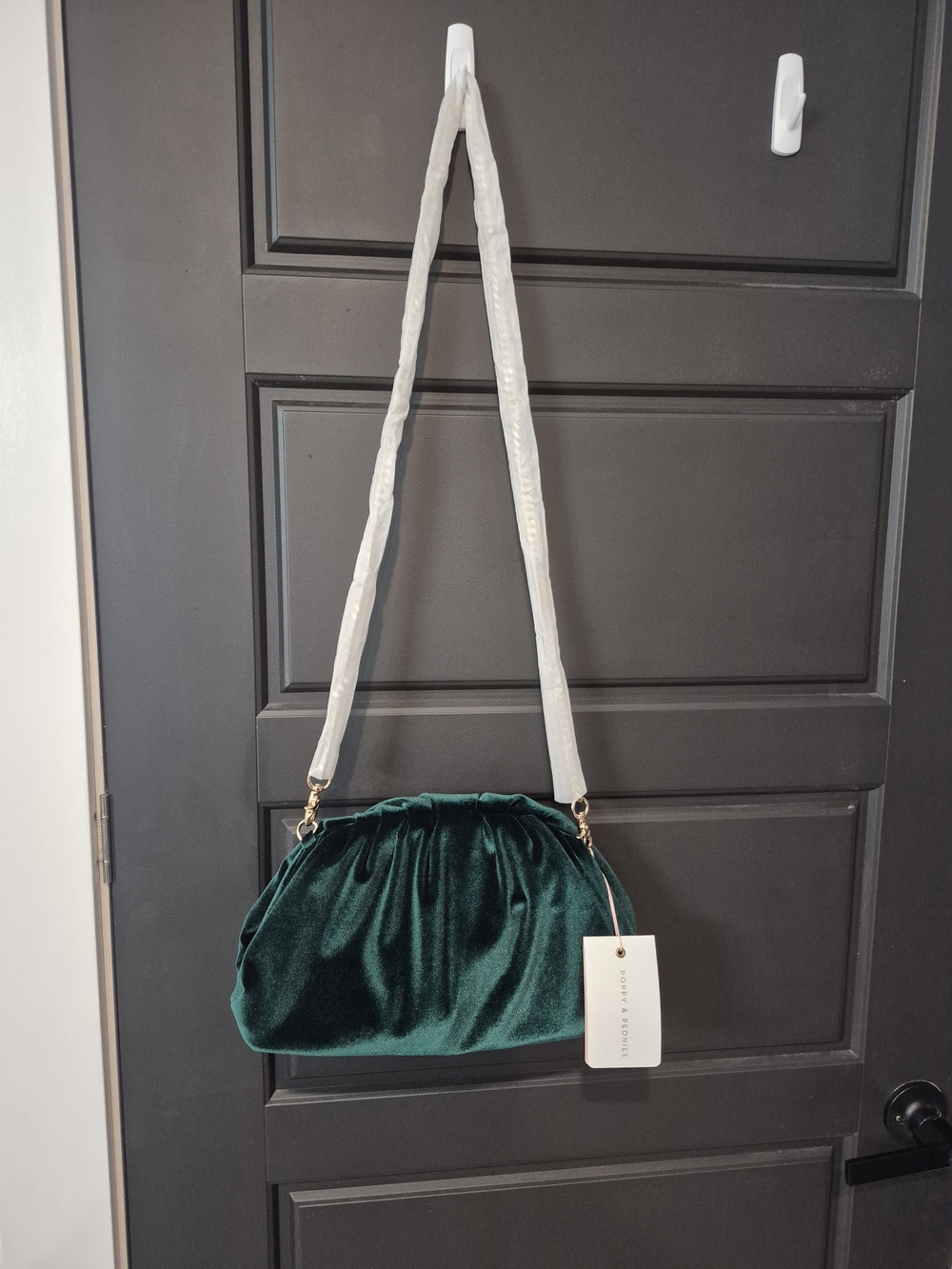Poppy & Peonies Velvet Clutch Bag in Emerald Velvet